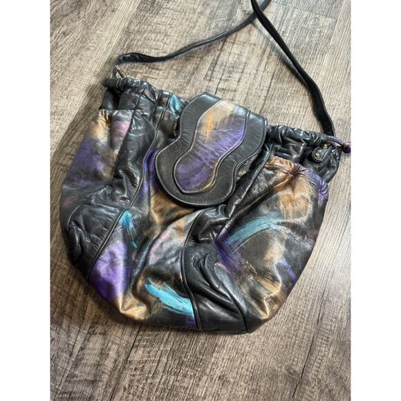 Vintage 1980s FANCY NANCY Painted Abstract Crossbody Purse Graffiti Artsy Black - Picture 2 of 12